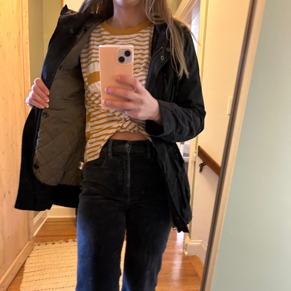 Black weather resistant mid-length jacket with quilted insert. - Picture 7 of 7